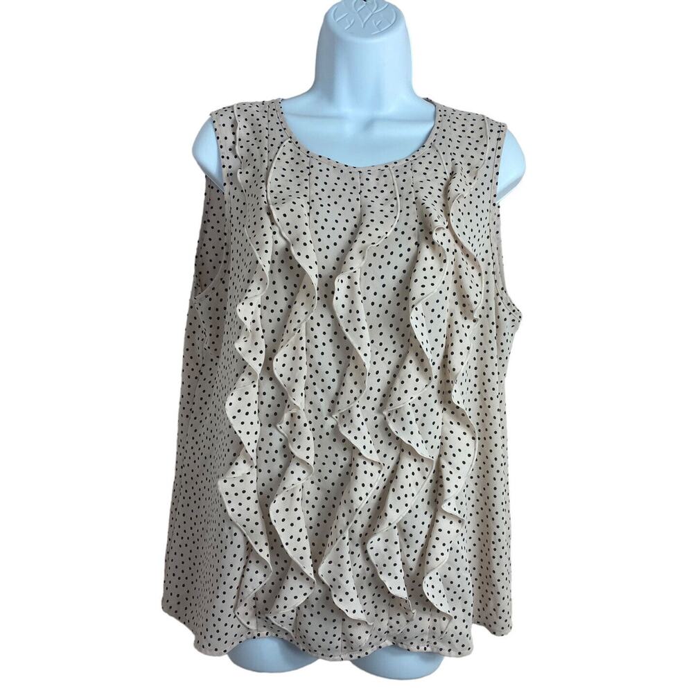 Karl Lagerfeld Sleeveless Blouse Sz Large Ruffled Pink Black Polka Dot Top - Picture 4 of 7